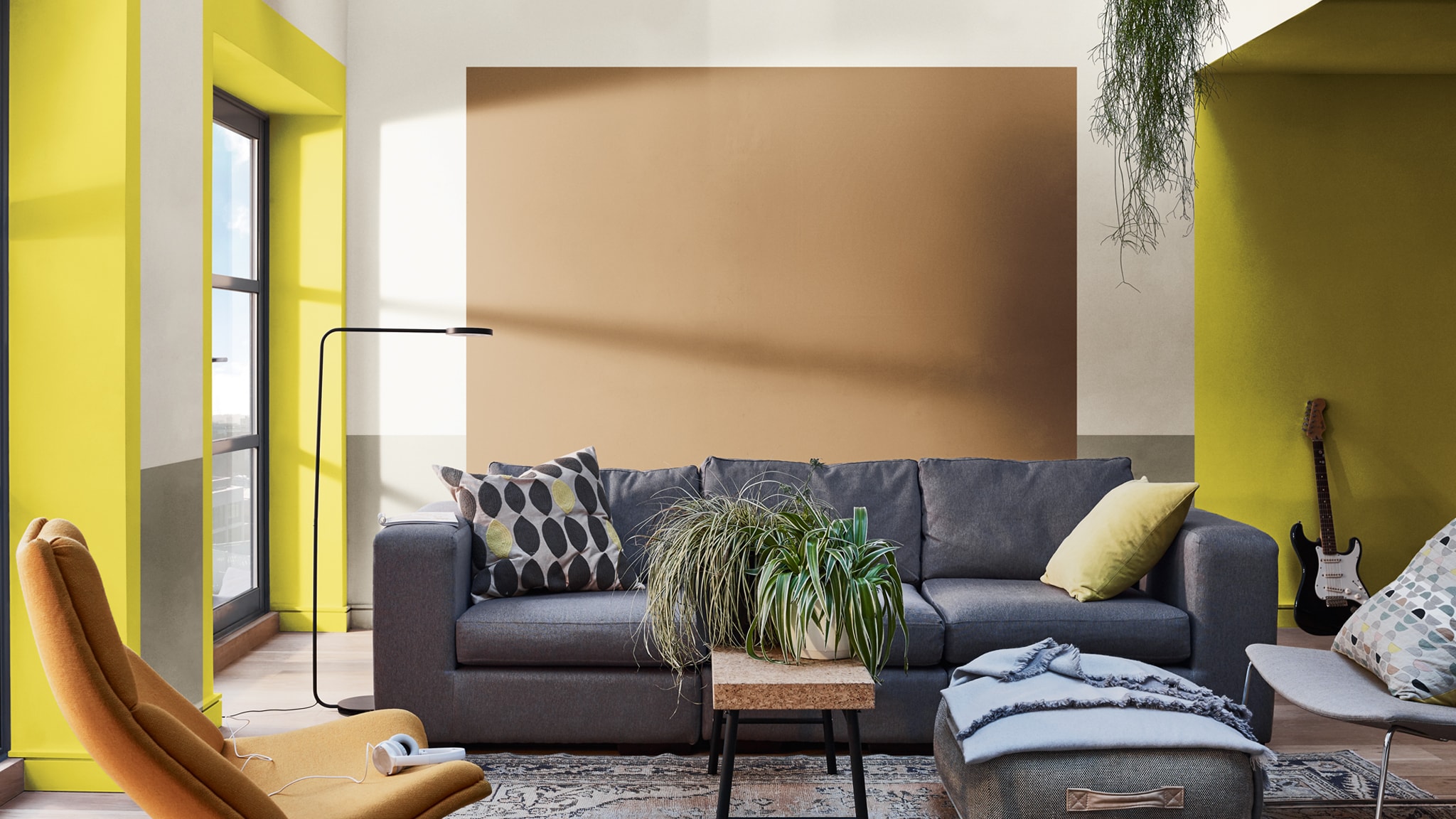 A vibrant Spiced Honey living room makeover Deco-Paints-Colour-Futures-Colour-of-the-Year-2019-A-place-to-act-Livingroom-Inspiration-04