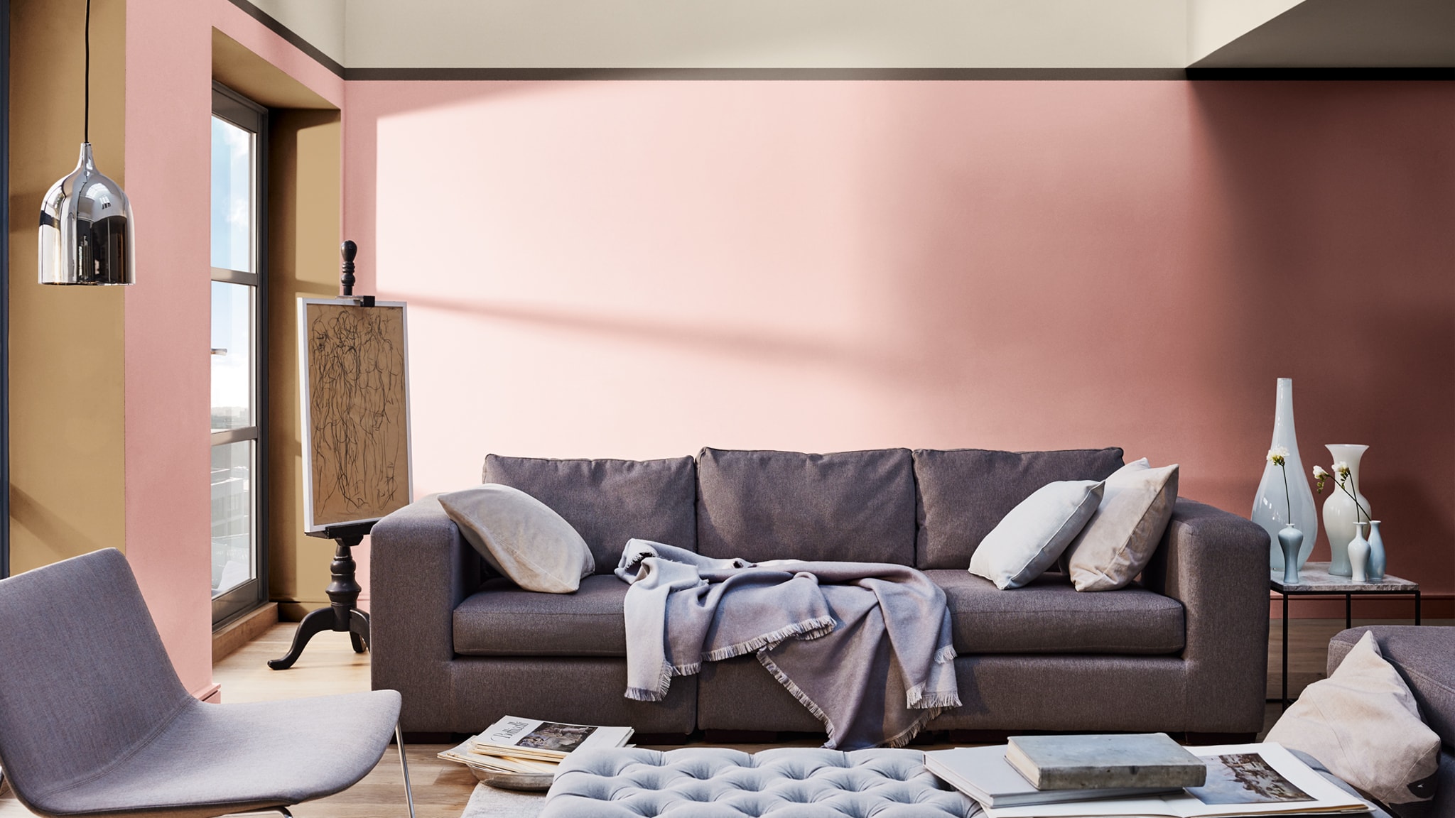 A calming Spiced Honey living room palette Deco-Paints-Colour-Futures-Colour-of-the-Year-2019-A-place-to-dream-Livingroom-Inspiration-02