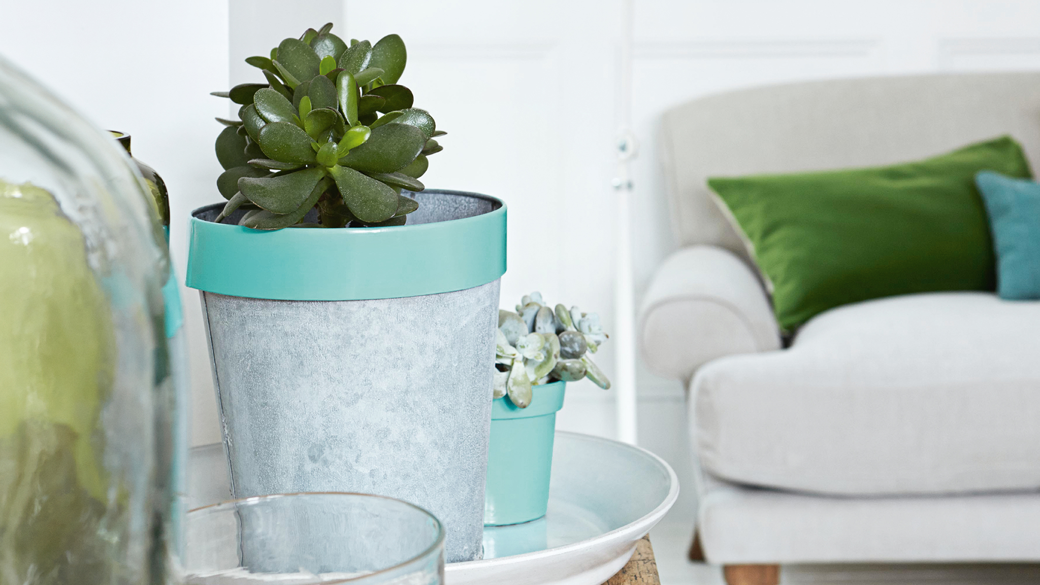 Painted plant pots Take ordinary plant pots and vases and give them a lick of paint to make them stand out.